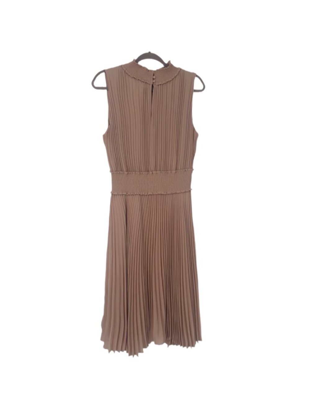 Nanette Lepore Mauve Rose Pleated Midi Dress 12 Mock Neck Wedding Guest - Picture 4 of 7